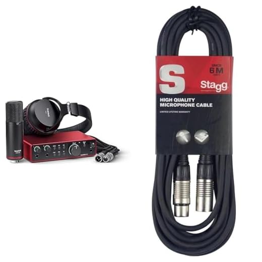 Focusrite Scarlett 2i2 Studio 4.ª gen. paquete de interfaz de audio USB pensada & Stagg Cable de micrófono a mezclador Stagg SMC6 XLR (m) -XLR (f) de 6 metros de largo, negro