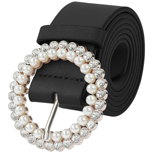 Women's Belt Rhinestones Pearl Buckle Fashion Sweet Belts for Dresses Pants