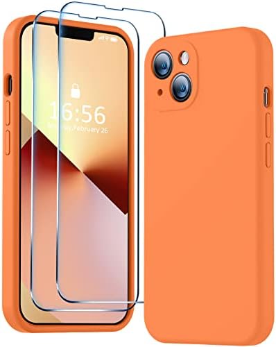 BossKiss Compatible with iPhone 13 Case, Premium Silicone Upgraded [Camera Protection] [2 Screen Protectors] [Soft Anti-Scratch Microfiber Lining] Phone Case for iPhone 13 6.1 inch - Bright Orange