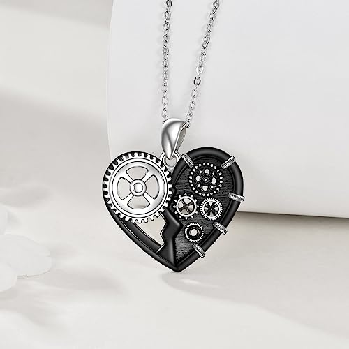Steampunk Gear Necklace Sterling Silver Steam Punk Pendant Necklace Heart Punk Jewelry for Women Mens2