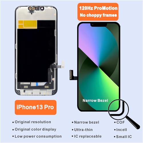 passionTR for iPhone 13 Pro LCD Screen Replacement Kit, 6.1’’ 3D Touch Display Digitizer Replacement Screen COF Full HD Assembly Stainless Steel Repair Kits + Waterproof+Screen Protector(Incell)