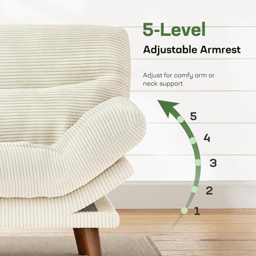Marsail 75\" Futon Sofa Bed, Corduroy Loveseat Futon Couch with Adjustable Backrest & Armrests, Convertible Sleeper Sofa Bed for Apartment, Living Room, Office, White