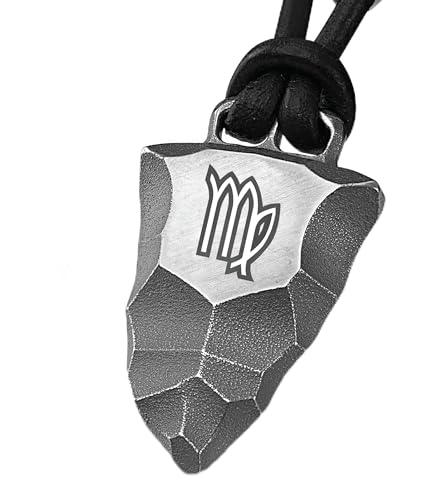 Element of Gods – Titan Faustkeil Sternzeichen Kette für Herren – Zodiac Anhänger mit Lederband in schwarz – Astrologie Geschenk für Männer (Jungfrau)