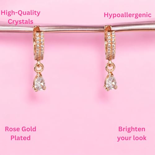Image of Nilu's Collection 18k Rose Gold Plated Clip On Hoop Earrings, Stylish Women Earrings, Fancy Zircon Copper Bali Earrings for Women and Girls (Drop design)