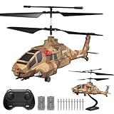 LMRC RC Helicopter with Missiles, 2.4GHz Remote Control Army Helicopter for Beginners & Adults, Military Helicopter, LED Lights, Altitude Hold, One-Key Take Off, Gift for Military Fans (Brown)