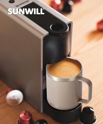 Image of SUNWILL Travel Coffee Mug Set of 2, Insulated Tumbler with Lid, 14oz Stainless Steel Cup with Handle for Camping, Office, Home, Powder Coated Cream & Taupe