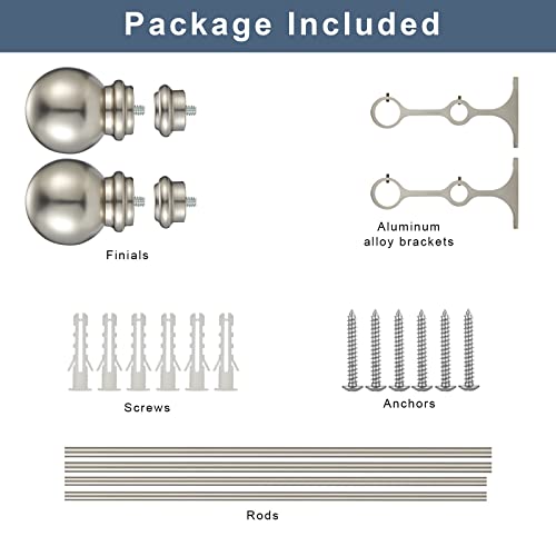 Double Curtain Rod 28 To 48 Inch, Adjustable 1 Inch Double Drapery Rod Rods For Windows And Doors With Ball Round Finials And Premium Aluminum Brackets Set (28-48",Brushed Nickel) #TOP3