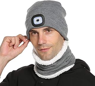 Unisex Warm Winter Bright Knit Beanie, USB Rechargeable Lighted Headlamp Torch HatWinter Running Gear, Gifts for Men Dad Him and Women