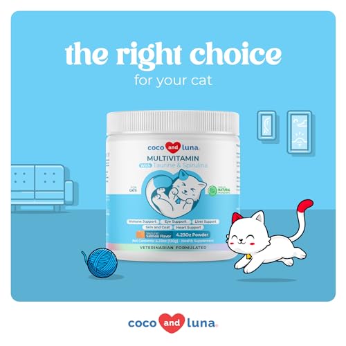 Multivitamin for Cats - 4oz Powder - L-Lysine, Taurine, and Spirulina for Immune Support and Eye Health - Fish Oil & Vitamins for Skin and Heart Health. (for Cats)