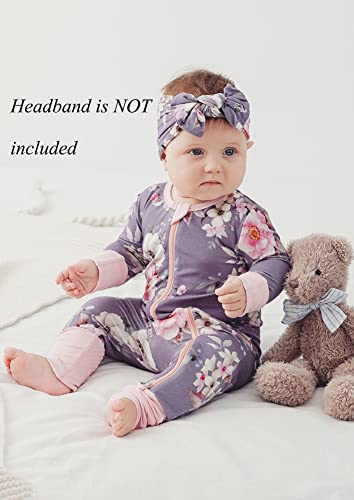 Suzel Baby Boys Girls Pajamas - Bamboo Viscose Zippy Pjs Sleep 'N Play - Infant Long Sleeve One Piece Romper - 0-24 Months (Flower Purple, 12-18M) #TOP2