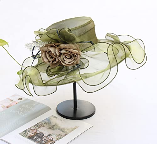 Sombrero de mujer Kentucky Derby con ala ancha y flores miniatura 6