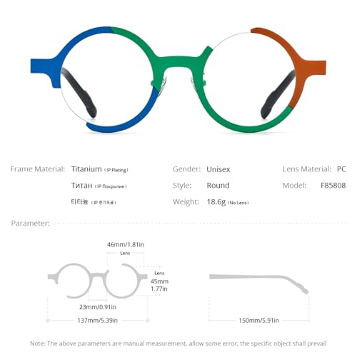 Image of FONEX Colorful Pure Titanium Glasses Frame Women Retro Round Eyeglasses