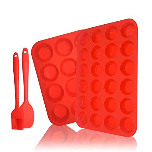 Helpcook Silicone Muffin Pan Set – Regular 12 Cups And Mini 24 Cups Muffin Pan With 1 Silicone Spatula & 1 Oil Brush,Nonstick Bpa Free Food Grade Silicone Molds For Muffin Cakes,Tart,Cupcake,Bread #TOP5