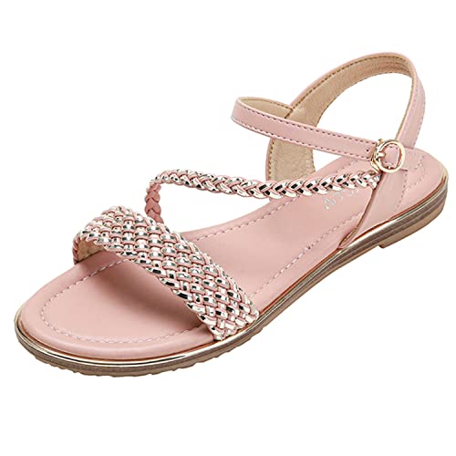 Womens Braided Strappy Flat Sandals Summer Casual Walking Shoes Slingback Buckle Closure