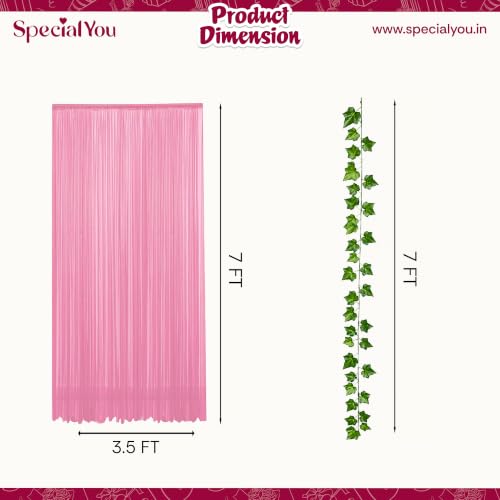 Image of SpecialYou Ganpati Decoration Setup for Home Decor with Pink Backdrop Cloth for Decorations Pooja & Green Vines Wall Decor Items for Living Room, Ganpati Decoration Item- 9Pcs