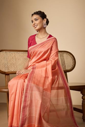 Taneira orange maheshwari silk saree in pure silk – image 2