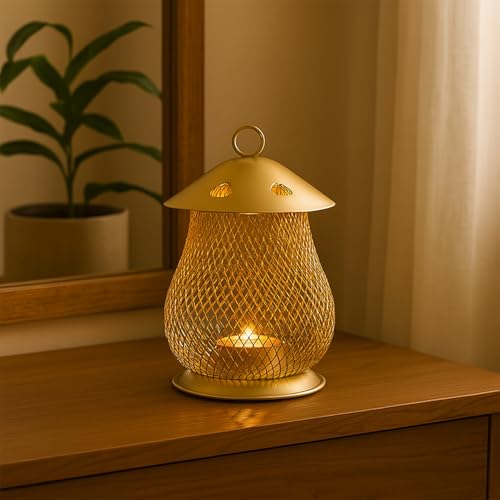Image of MARKET 99 Metal Hanging Tealight Holder | Elegant Home Decor for Diwali, Christmas, Birthday, and Wedding | Decorative Candle Holder for Ideal for Festive & Ambient Lighting | Golden