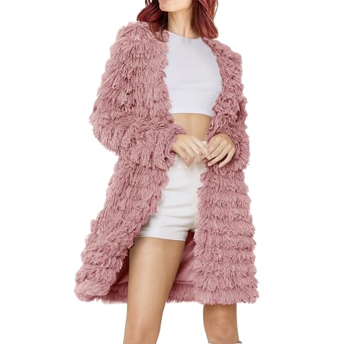 Manteau à poils longs en fausse fourrure pour femme élégant et chaud pour l'hiver