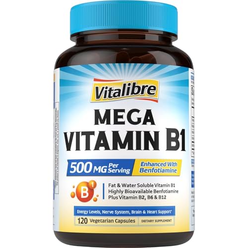 Vitamin B1 500 MG, with Vitamin B12, B6, B2, B1 Vitamin B Complex, Vegan, 120 Capsules