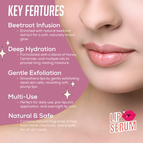 Image of Bee & Beauty Moisturizing Lip Serum Roll On - 5ml | With Beetroot Extract Infusion | Nourishes, Hydrates and Gently Exfoliates | For Men and Women | Natural Pink Lip Roll On For Daily Lip Care