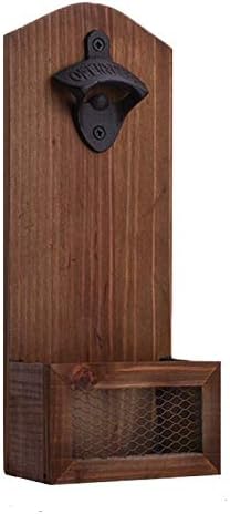 Bottle Opener, Vintage Wooden Wall Mounted Beer Opener with Caps Catcher, Perfect tool can apply in Kitchen, Bar, Yard or Anywhere Like