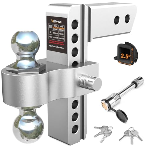 Drop Hitch for 2.5 Inch Receiver, Vullteeon 8 Inch Adjustable Trailer Hitch Ball Mount, 18,500 LBS GTW, (2