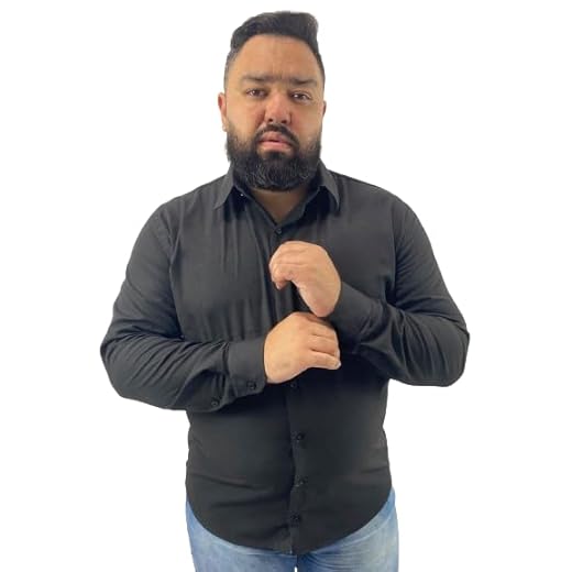 1 Camisa Social - Camisa Social Masculina Preta Manga Longa Slim Fit Algodão e Poliéster 5045VA Tamanho:XXXL