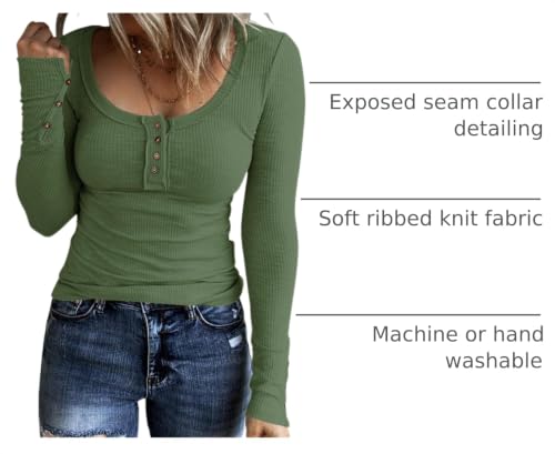 Image of KINLONSAIR Women Long Sleeve Henley Shirts Scoop Neck T-shirt Basic Tops | Lightweight Soft Ribbed Knit Tees, Casual Tunics,Slim Fit Button Up Top,Spring Outfits, Fall Winter Layering,Daily Wear