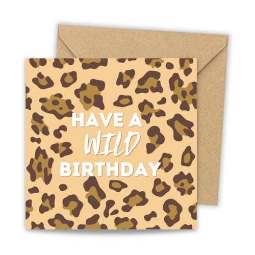 toca treasures Geburtstagskarte Wild Birthday Leo Muster quadratisch mit Premium Papier - coole Leo Happy Birthday Karte für Frau Freundin Kollegin Geschenkidee für Leo Lover