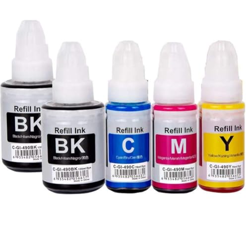 Recharge de cartouche d'encre GI490 pour imprimantes Canon Pixma G3400 G2410 et G1400, pack de 5