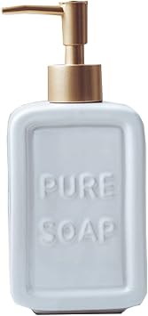 Ceramics Soap Dispenser for Bathroom Kitchen Countertop Lotion Liquid Dish Soap, Hand Soap, Essential Oil & Lotion Soap Square Bottle with Pump 475ml White