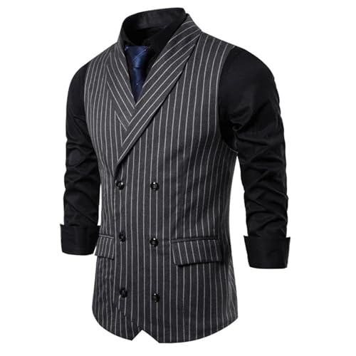 Men's Double Breasted Formal Waistcoat – Striped Plaid Sleeveless Suit Vest For Business & Casual Wear3