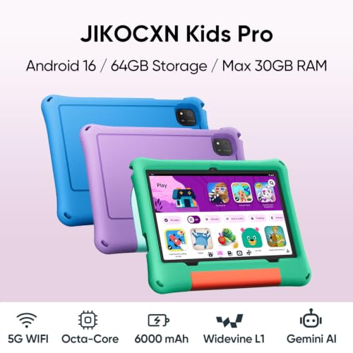 Image of JIKOCXN Kids Tablet, Android 16 Tablet for Kids 10 inch Octa-Core with Case, 24GB RAM 64GB ROM 1TB TF Card Expandable for Toddler Children, Parental Control, Dual Camera, BT5.0, WiFi, Gift (Green)
