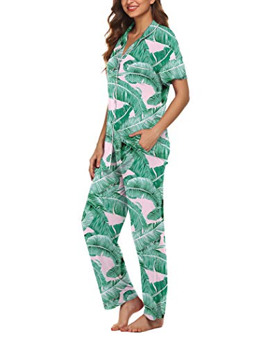 Avidlove Women Pajamas Set Notch Collar Soft Sleepwear Pjs Short Sleeve Button Down Nightwear With Long Pants #TOP3