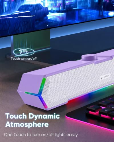 Image of LENRUE G11 Computer Speakers for Desktop, Touch Lights PC Speakers with Surge Clear Sound, USB C /USB Powered, AUX Audio for Computer Desktop PC Laptop Desk (Purple)