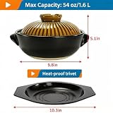 Okllen Large Korean Ceramic Bowl with Lid and Platter, 54 oz Clay Pot for Cooking, Sizzling Hot Pot for Dolsot Bibimbap, Soup, Casserole, Rice, Stew, Noodle