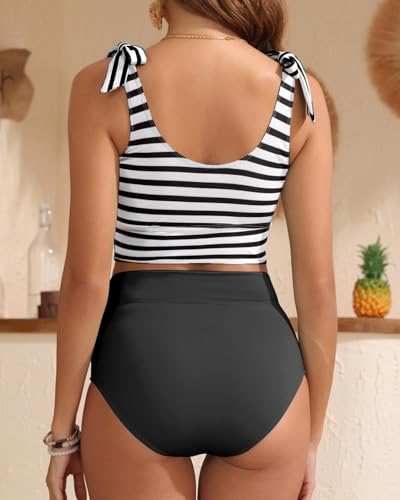 Image of Yonique Two Piece High Waisted Swimsuits - Women Tummy Control Bikini Modest Bathing Suit 2PC 2025