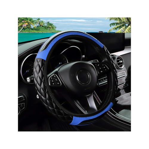Couslcd Car Steering Wheel Cover 14.5-15inch Leather Anti-Slip Car Wheel Cover Protector Safety Comfortable Desgin Universal Auto Steering Wheels Accessories for Cars Truck SUV (Blue)