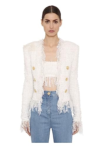 Women's Long Sleeve Plaid Tweed Open Front Cropped Jacket Work Office Pink Blazer Fashion Winter Coat