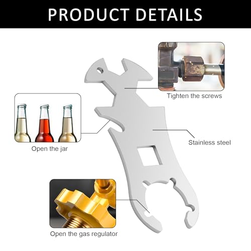 Vielseitiger Edelstahl Gasflaschenschlüssel mit Flaschenöffner, Robuster Multifunktionsschlüssel für 5 kg und 11 kg Gasflaschen, Ideal für Grill und Campingliebhaber, Rostfrei und Langlebig