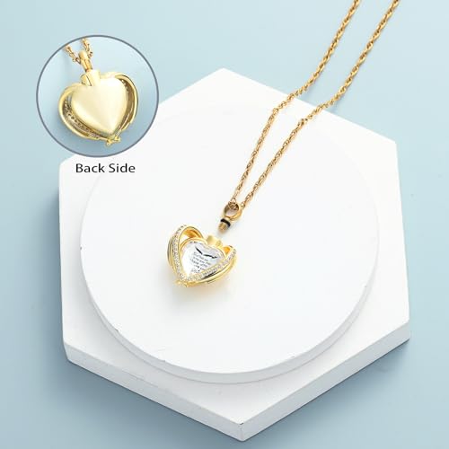 shajwo Wing Heart Urn Necklaces for Ashes for Women Men Cremation Jewelry Keepsake Pendant Memorial Locket Ash Holder,Gold-White by shajwo - Used condition - Image 3