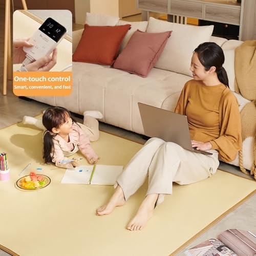 Large Heated Floor Mat, Graphene Electric Heating Carpet with Adjustable Temperature & Timer, Cozy Indoor Rug for Living Room, 180x200cm (70.8x78.7 inches)