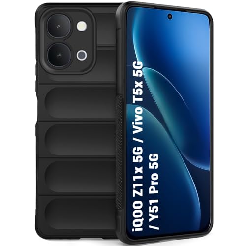 Image of TheGiftKart Liquid Silicon Back Cover Case for iQOO Z11x 5G / Vivo T5x 5G / Y51 Pro 5G | Shockproof Military Grade Protection | Micro-Fibre Cloth On Inner Side | Anti-Slip Grip for Cover (TPU, Black)