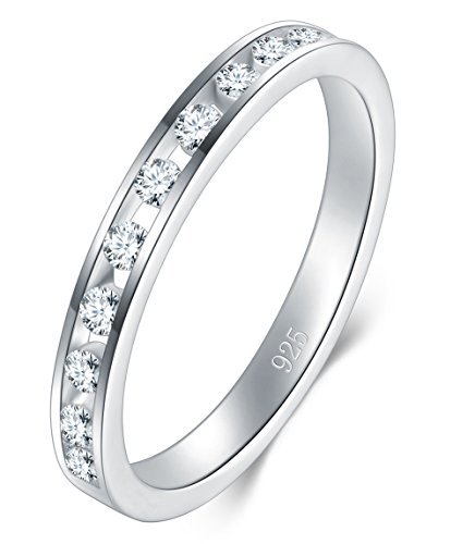 BORUO 925 Sterling Silver Cubic Zirconia Ring - 925 Silver Eternity Band - Elegant Crown Rings For Women - Sterling Silver Rings For Women - Silver Wedding and Anniversary Band Women, 2mm Size 4-12