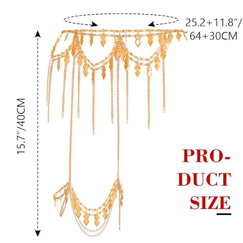 JEWEKY Layered Sequin Waist Belt Chain Gold Tassel Leg Chain Rave Party Club Body Accessories for Women3