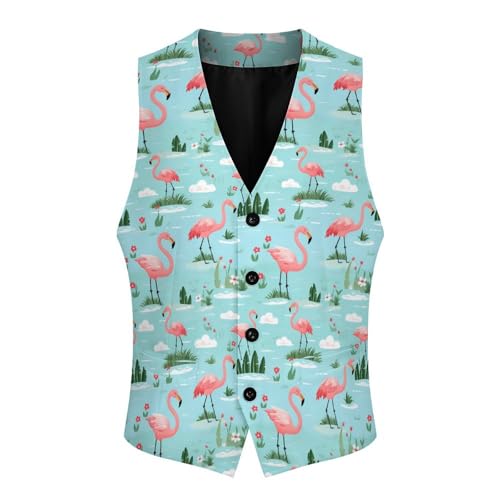Cute Flamingo Pattern Suit Vest for Men Slim Fit Tuxedo Waistcoat Button V Neck Business Coat3
