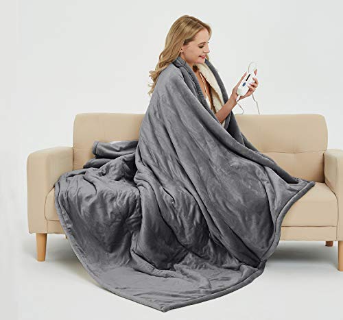 MARQUESS Heated Throw Blanket Electric Micro Plush Sherpa and Reversible Flannel Washable Comfortable Blanket with 4 Heat Settings/Safety 4 Hours Auto-Off Controller (Grey, 50 X 60)