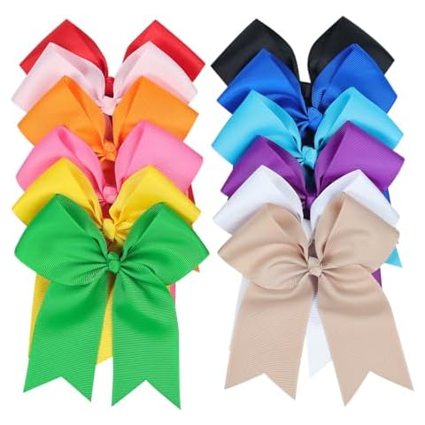 12-Pcs 5-Inch Large Grosgrain Ribbon Cheer Bows with Alligator Hair Clips - Stylish Hair Accessories for Little Girls, Teens, and Cheerleaders Cover