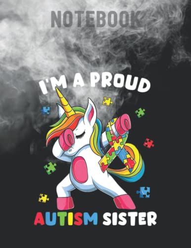 Proud Autism Sister Dab Dance tees, Girls Dabbing Unicorn / 140 Pages 8.5''x11'' / Birthday gift / Journal Notebook