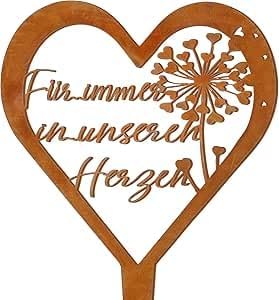 Weatherproof Grave Stake Heart Grave Decoration Mourning Decoration Metal Steel Rust Patina Grave Decoration Cemetery Memorial Stake for Gardens Yards Cemetery Decoration